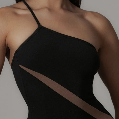 Load image into Gallery viewer, Patchwork One Shoulder Sexy Maxi Dress For Women Black Off-shoulder Backless Bodycon Club Party Evening Long Dress
