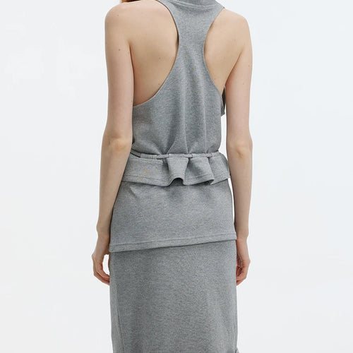 Load image into Gallery viewer, Solid Spliced Lace Up Two Piece Set For Women Hooded Sleeveless Top High Waist Temperament Skirts Female Fashion
