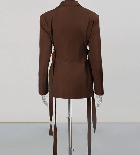 Solid Spliced Lace Up Fashion Jackets for Women V Neck Long Sleeves Patchwork Buttons Temperament Jacket Female New