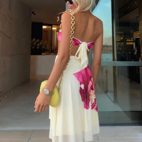 Load image into Gallery viewer, Floral Print Sexy Midi Dress Women Gown Summer New Strapless Off-shoulder Sleeveless Backless Irregular Ruffle Dress
