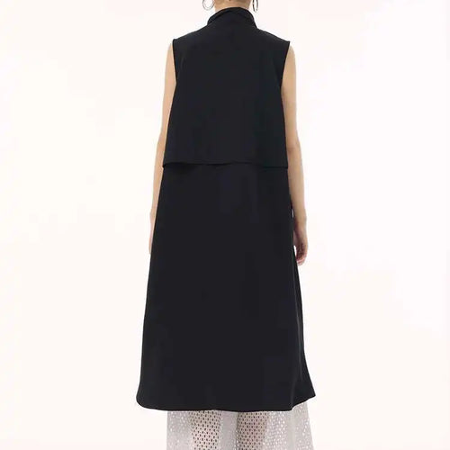 Load image into Gallery viewer, Women Black Shaped Pockets Big Size Midi Shirt Vest Dress New Lapel Sleeveless Fashion Tide Spring Autumn 2025 1DH9471
