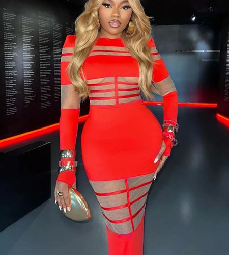 Elegant Long Sleeve Mesh Patchwork Bodycon Party Evening Dress Women Elastic Tight Autumn/Winter New 2024 Vestido Female