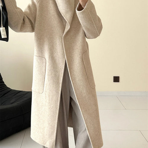 Load image into Gallery viewer, Solid Loose Patchwork Pocket Overcoat For Women Stand Collar Long Sleeve Spliced Button Minimalist Long Coat Female
