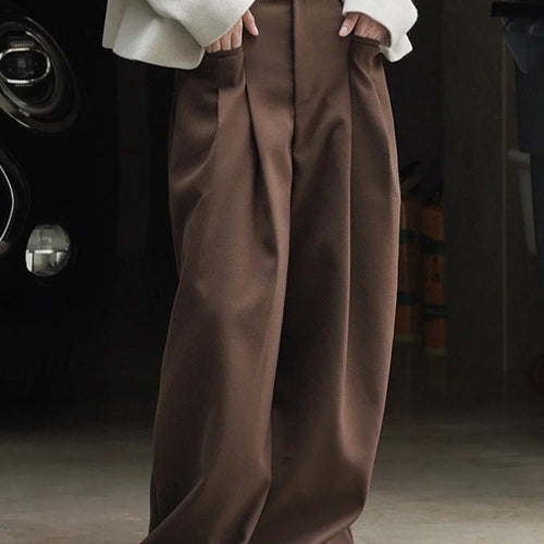 Load image into Gallery viewer, High Waist Brown Pleated Casual Long Wide Leg Pants New Loose Fit Trousers Women Fashion Tide Spring Autumn 2025 1DF4423

