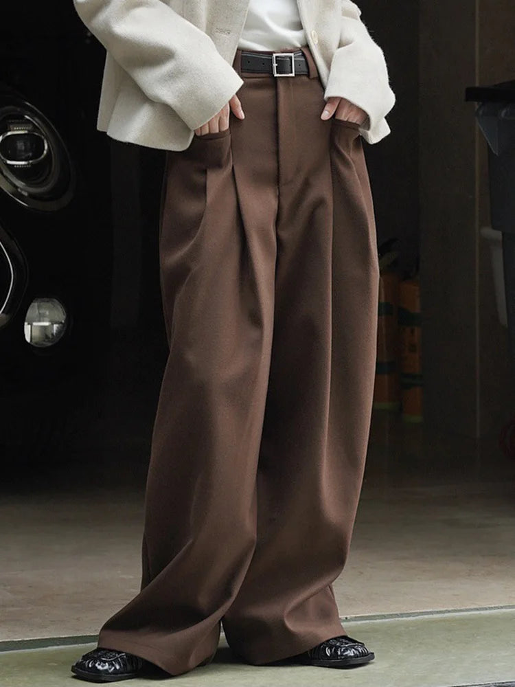 High Waist Brown Pleated Casual Long Wide Leg Pants New Loose Fit Trousers Women Fashion Tide Spring Autumn 2025 1DF4423