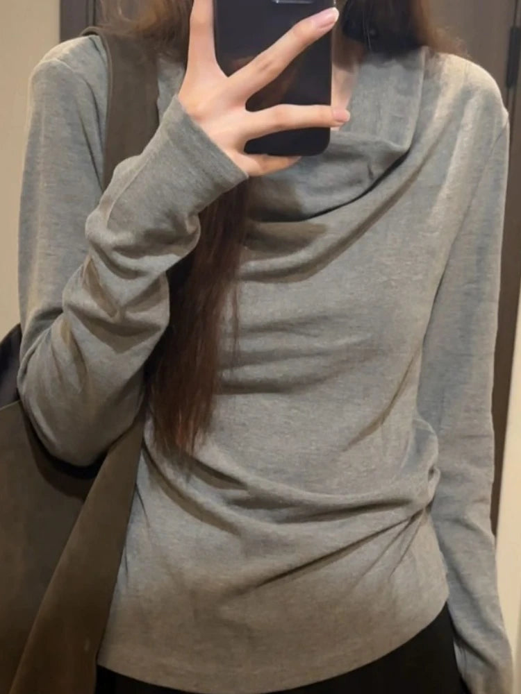 Korean Chic Vintage Solid Simple Tshirts Loose Grunge Women Y2k Aesthetic T-shirts Casual Bottoming All Match Tee Shirts Femme