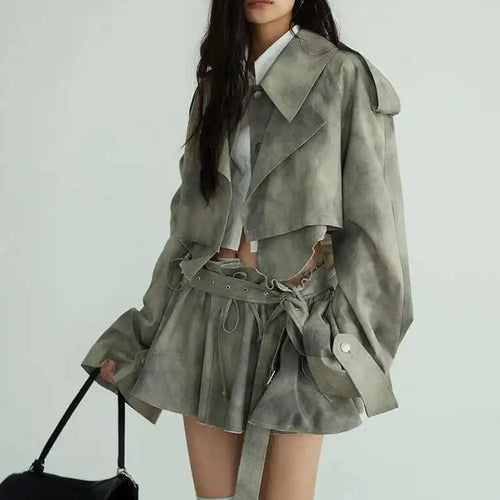Load image into Gallery viewer, Gray Big Size Jacket Half-body Skirt Two Pieces Suit New Lapel Long Sleeve Women Fashion Tide Spring Autumn 2025 1DH7068
