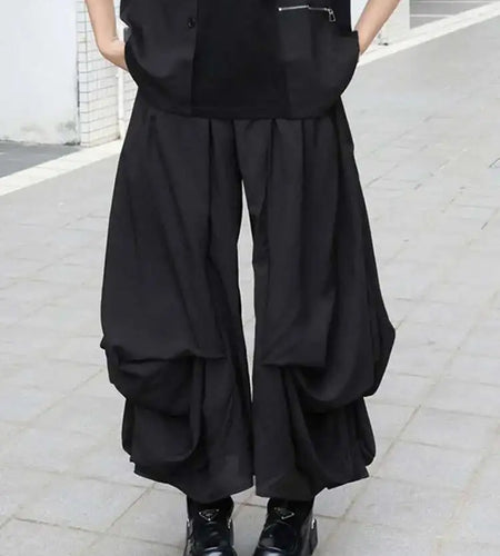 High Elastic Waist Black Brief Pleated Long Wide Leg Pants New Trousers Women Fashion Tide Spring Autumn 2025 1DJ0224