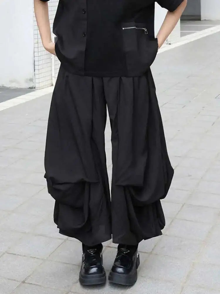 High Elastic Waist Black Brief Pleated Long Wide Leg Pants New Trousers Women Fashion Tide Spring Autumn 2025 1DJ0224