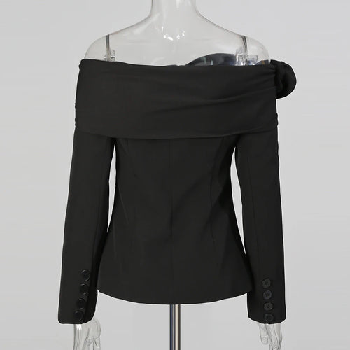 Load image into Gallery viewer, Solid Spliced Single Breasted Elegant Jackets for Women Diagonal Collar Long Sleeves Patchwork Folds Jacket Female
