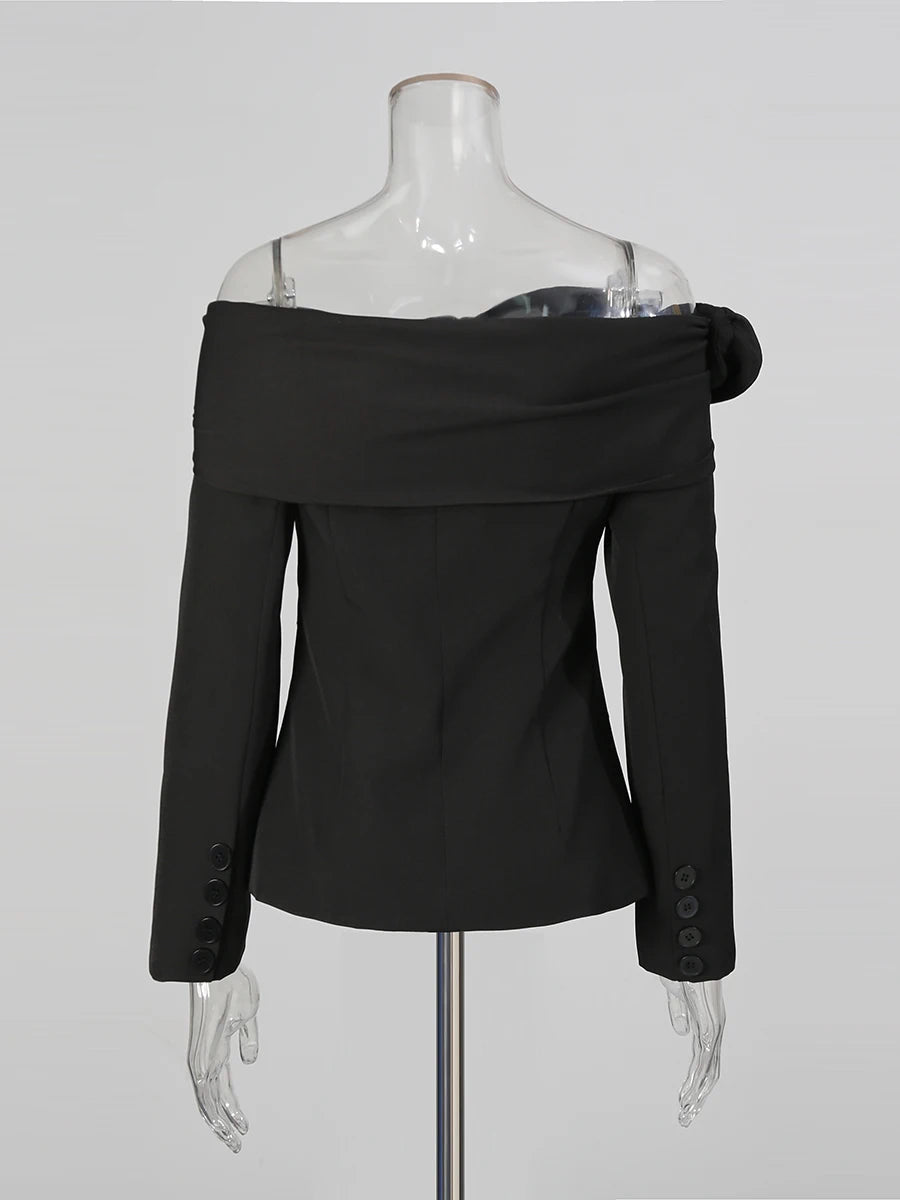 Solid Spliced Single Breasted Elegant Jackets for Women Diagonal Collar Long Sleeves Patchwork Folds Jacket Female