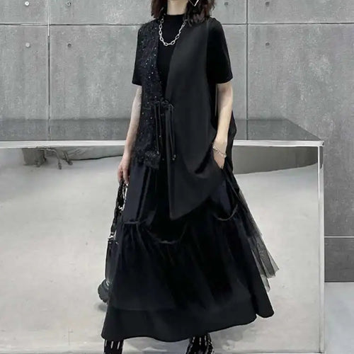 Load image into Gallery viewer, High Elastic Waist Black Mesh String Irregular A-line Half-body Skirt Women Fashion Tide New Spring Autumn 2025 1DH9575
