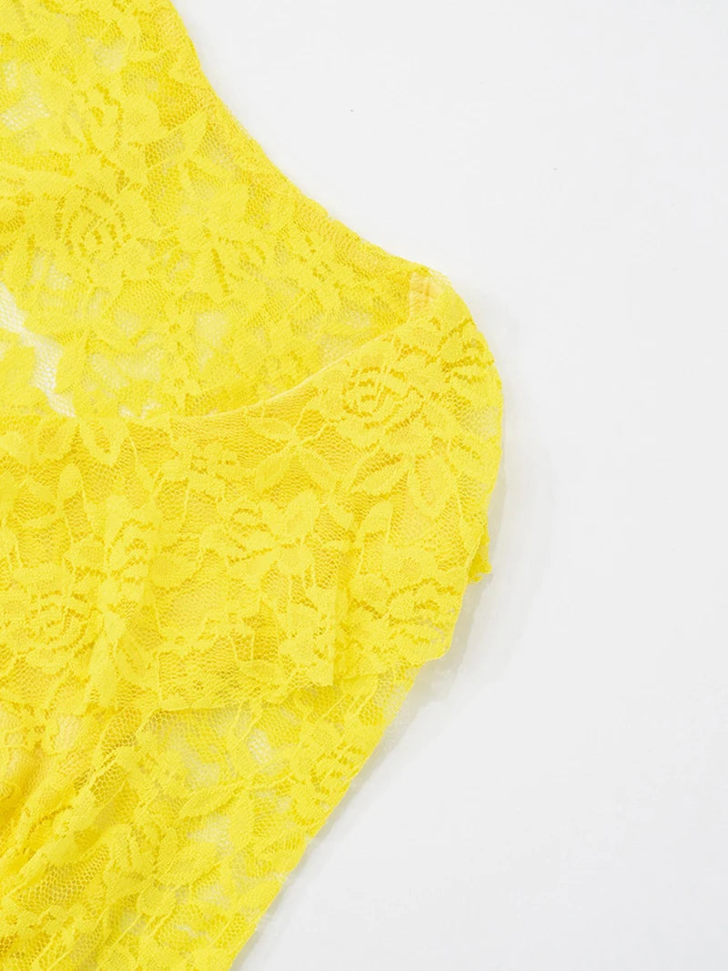 Lace Ruffled Sexy Mini Dress For Women Robe Deep V Neck Flare Long Sleeve Draped A-line Club Party Dress Vestido