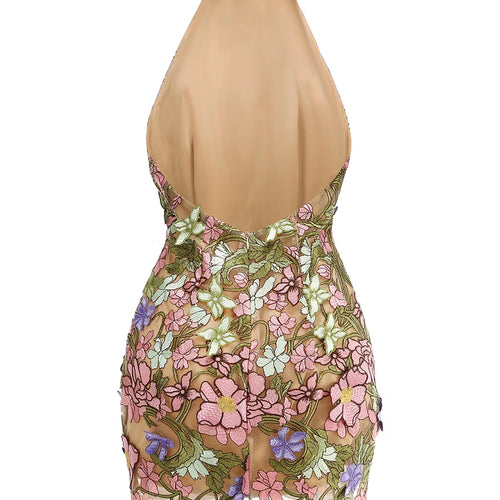 Load image into Gallery viewer, Hit Color Slimming Spliced Embroidery Dresses for Women Halter Sleeveless Backless High Waist Dress Female Clothing
