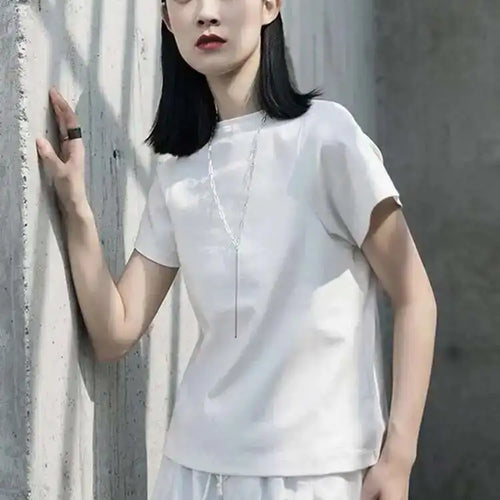 Load image into Gallery viewer, Women Gray Brief White Plain Color Casual T-shirt New Round Neck Short Sleeve Fashion Tide Spring Summer 2025 1W028
