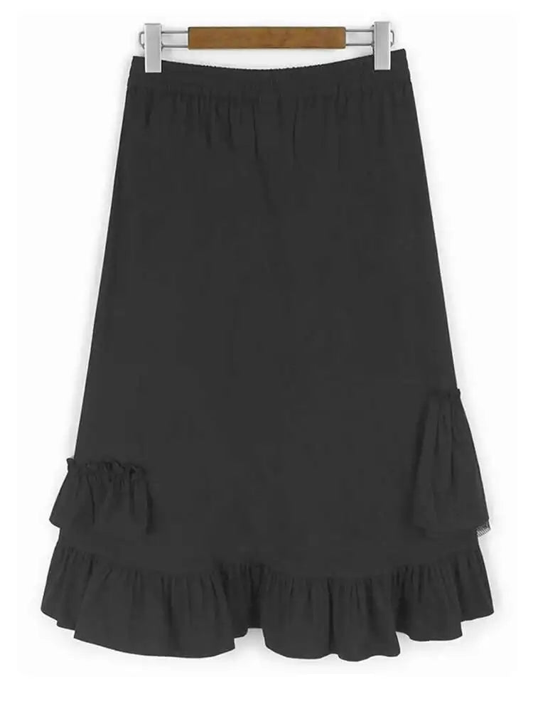 High Elastic Waist Green Pleated Ruffles Elegant Midi Half-body Skirt Women Fashion Tide New Spring Autumn 20251DJ0183