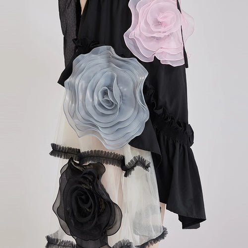 Load image into Gallery viewer, Hit Color Sheer Spliced Mesh Irregular Skirts for Women High Waist Patchwork 3D Flower Design Sense Skirt Female
