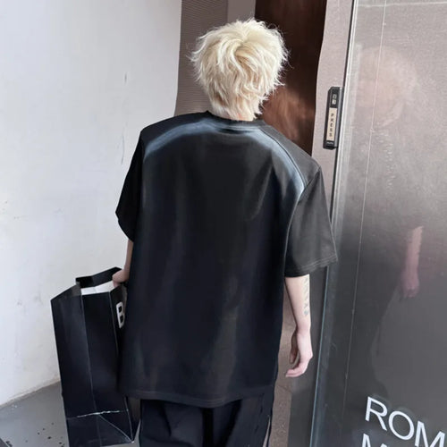 Load image into Gallery viewer, Summer New T-shirts Spray Painted Nail Bead Decoration Loose Round Neck Men&#39;s Short Sleeve T-shirt Patchwork Tees 9W1497
