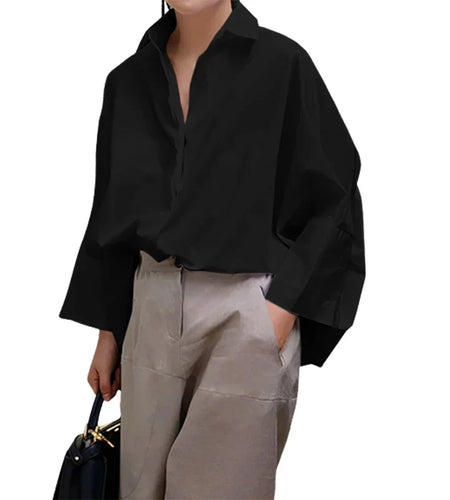 Women's Black White Blouses Shirts Korean 2024 Summer Autumn Long Sleeve Loose Basic Office Shirts Tops For Urban Lady