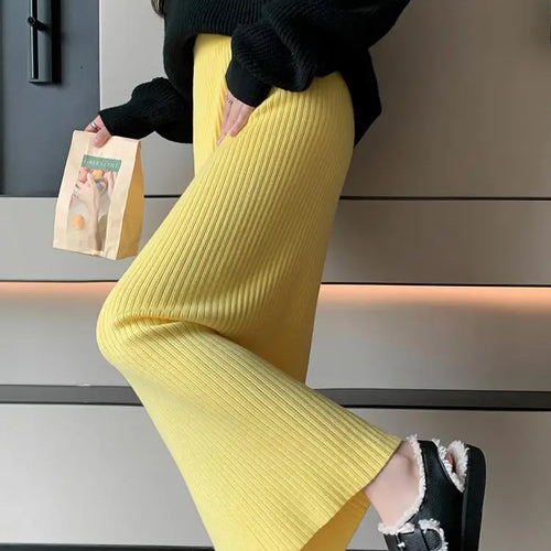 Load image into Gallery viewer, Autumn Winter Women Solid Straight Knitted Skirt Elastic High Waist Office Ladies Striped Wrapped Hip Long Skirts Popular
