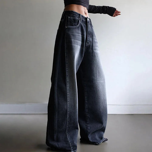 Load image into Gallery viewer, Streetwear Basic Folds Denim Trousers Jeans Washed Distressed Casual Wide Leg Pants Women Harajuku Oversized Outfits
