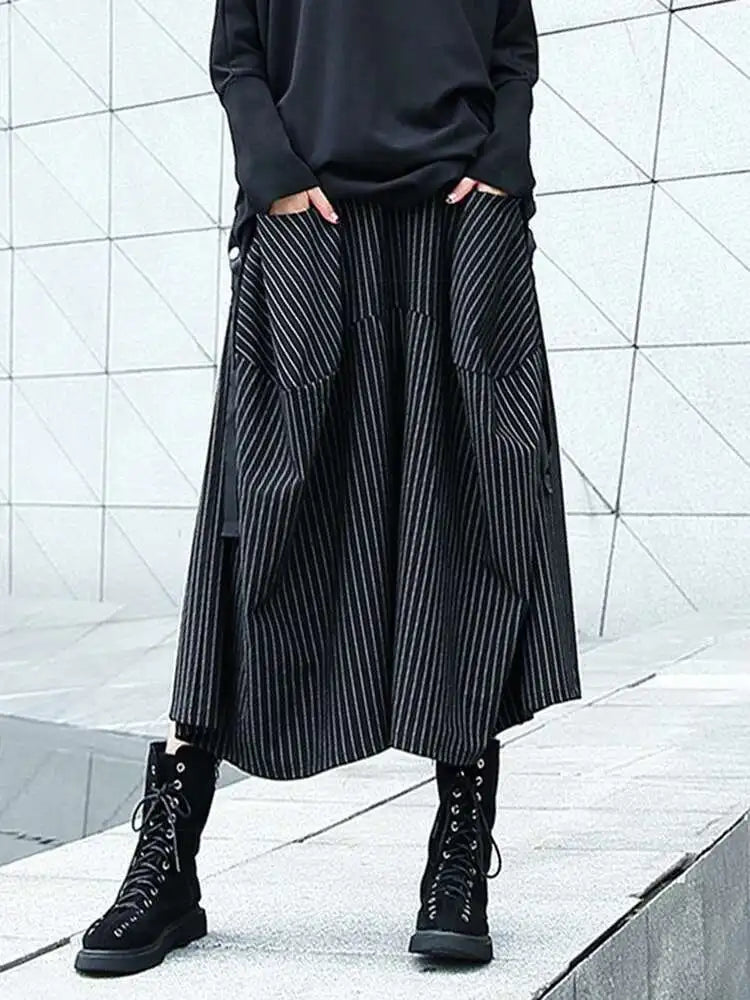 High Elastic Waist Black Striped Long Wide Leg Casual Pants New Trousers Women Fashion Tide Spring Autumn 2025 1DH8290