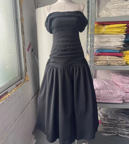 Solid Slimming Temperament Dresses For Women Slash Neck Short Sleeve High Waist Temperament Dress Female Fashion