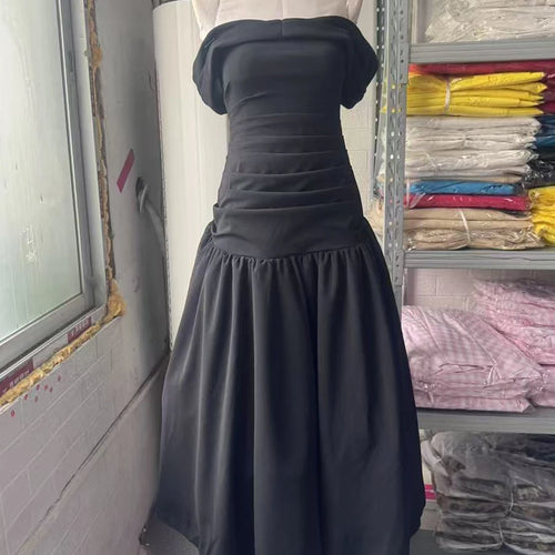 Load image into Gallery viewer, Solid Slimming Temperament Dresses For Women Slash Neck Short Sleeve High Waist Temperament Dress Female Fashion
