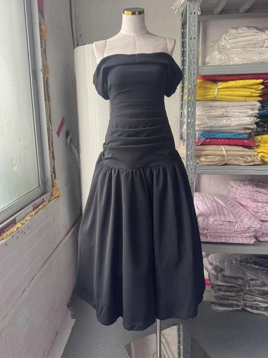 Solid Slimming Temperament Dresses For Women Slash Neck Short Sleeve High Waist Temperament Dress Female Fashion