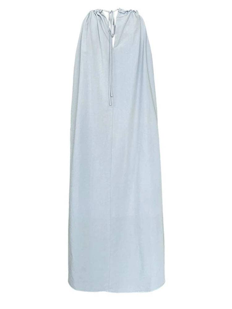 Women White Blue Knot Elegant Big Size Long Vest Dress New Halter Sleeveless Fashion Tide Spring Summer 2025 1DJ1282