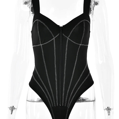 Load image into Gallery viewer, Sexy Spaghetti Strap Fishbone Elastic Tight Women Bodysuit Slim Zipper Female Jumpsuit Fashion Vacation Outdoor Rompers
