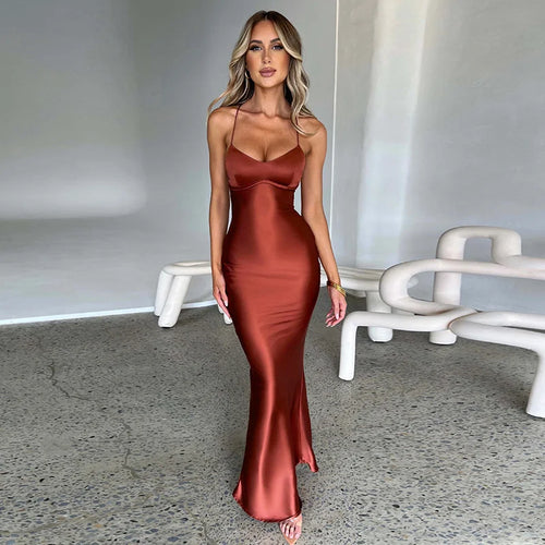 Load image into Gallery viewer, Satin Backless Maxi Dress For Women 2022 Autumn New Spaghetti Strap Sleeveless Bodycon Long Dress Vestido Clubwear
