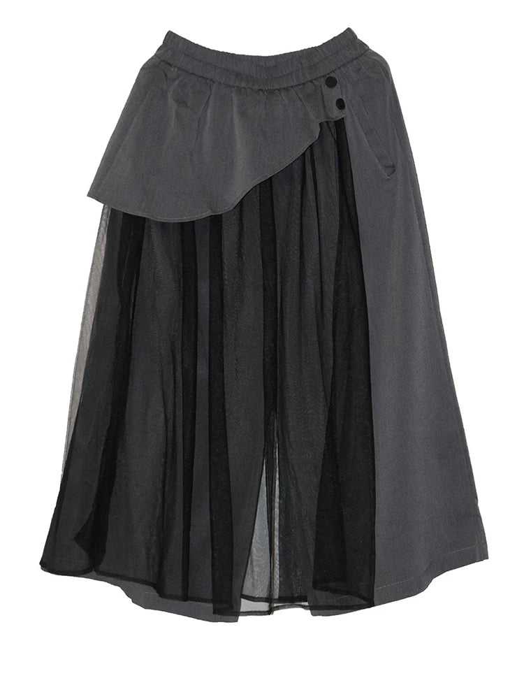 High Elastic Waist Gray Mesh Irregular Spliced Wide Leg Pants New Trousers Women Fashion Tide Spring Autumn 2025  1DJ1393