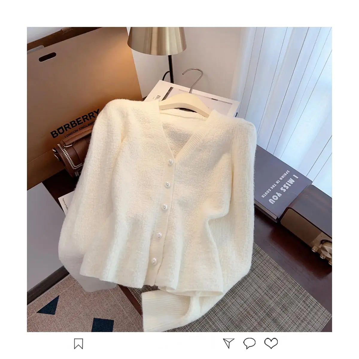 Autumn Winter Solid Elegant V Neck Single Breasted Ruffles Short Sweater Women's French 2024 New Long Sleeved Slim Knitted Tops