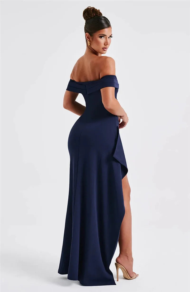 Elegant Off-shoulder High Split Maxi Dress Women Fashion Strapless Sleeveless Backless Bodycon Club Party Sexy Dress