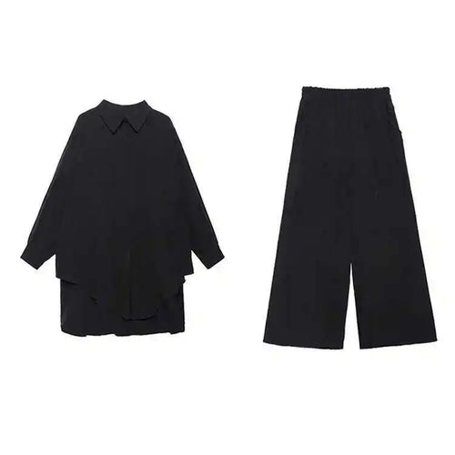 Load image into Gallery viewer, Wide Leg Pants Big Size Two Piece Suit New Lapel Long Sleeve Black Loose Fit Women Fashion Tide Spring Autumn 2025 1DF0685
