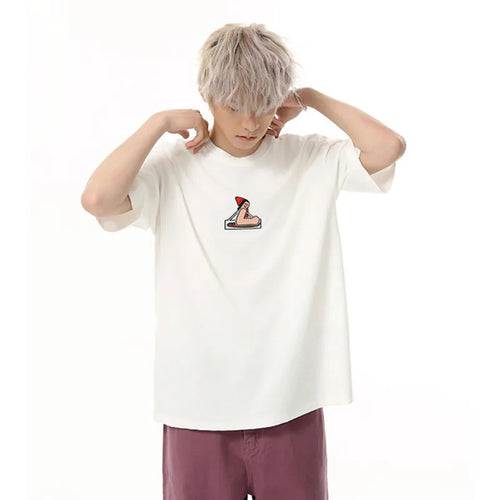 Load image into Gallery viewer, Men's T-shirts Short Sleeve New Korean Cartoon Print Embroidery Design Solid Color Round Neck Casual Trend T-shirt 9W1683
