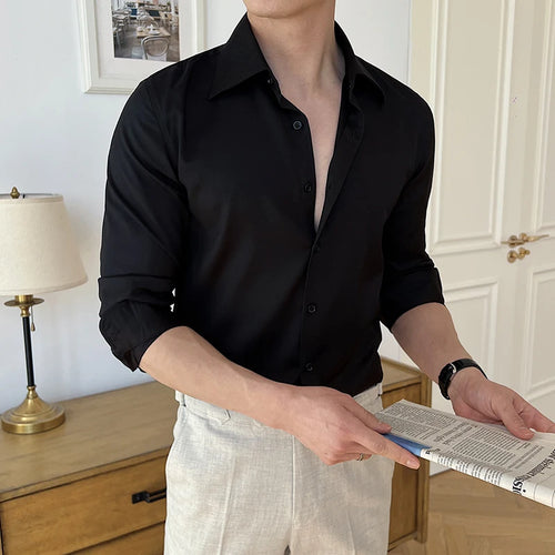 Load image into Gallery viewer, Men's Business Long Sleeved Shirts New Korean Style Solid Color Simple Trendy Lapel Loose Male Handsome Clothing 9W1874
