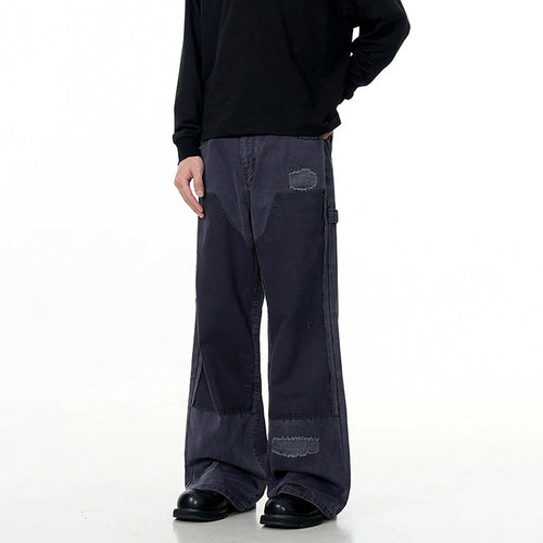 Load image into Gallery viewer, American Men&#39;s Cargo Jeans Straight Wide Leg Trendy Hole Solid Color Stylish Pockets Male Causal Bottoms Summer 9W1894
