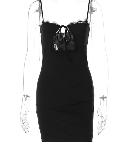 Black Slips Backless Hollow Out Lace Up Sexy Bodycon Elegant Mini Dress Summer Women New Y2K Outfits Festival Nightclub