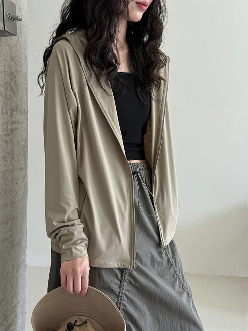 Gray Sunscreen Thin Big Size Casual Jacket New Hooded Long Sleeve Women Coat Fashion Tide Spring Autumn 2025 1DJ1562