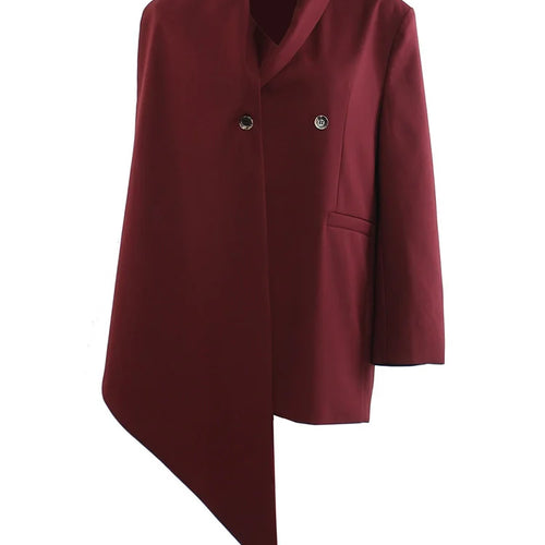 Load image into Gallery viewer, Women Wine Red Irregular Big Size Blazer New Scarf Collar Long Sleeve Jacket Fashion Tide Spring Autumn 2025 1DH9437
