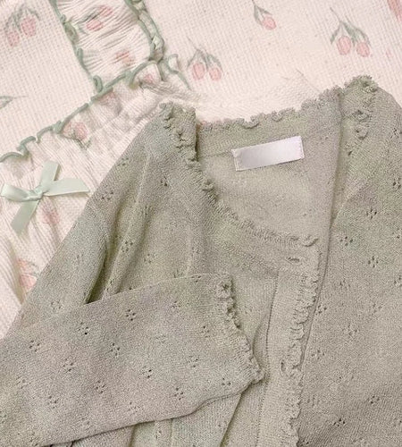 Women Summer Sun Protection Coat Lace Hollow Cardigan Lolita Female Blouse Tops Covers Blusa Y2K Korean All Match 2025