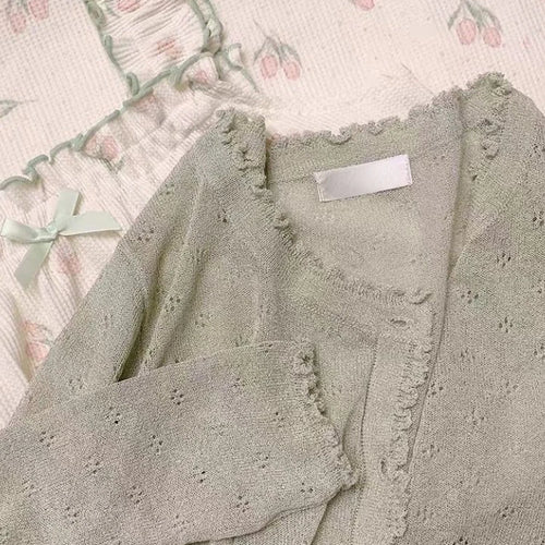 Load image into Gallery viewer, Women Summer Sun Protection Coat Lace Hollow Cardigan Lolita Female Blouse Tops Covers Blusa Y2K Korean All Match 2025
