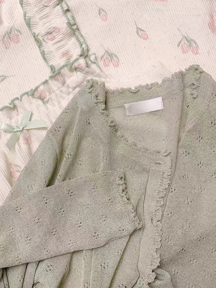 Women Summer Sun Protection Coat Lace Hollow Cardigan Lolita Female Blouse Tops Covers Blusa Y2K Korean All Match 2025