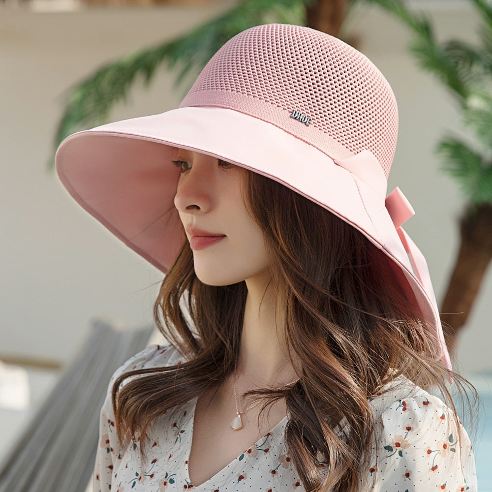 Summer Hats For Women Fashion Hollow Straw Hat  Bow Design Sun Hat Travel Beach Sun Cap