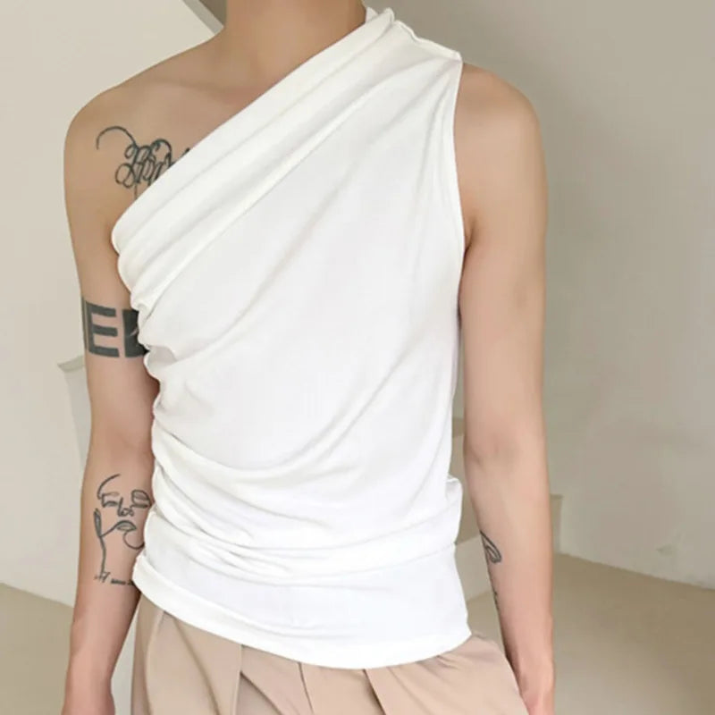 Summer Diagonal Shoulder Tank Top Trendy Summer Solid Color Simple Sleeveless T-shirt Personalized Male 9C6055