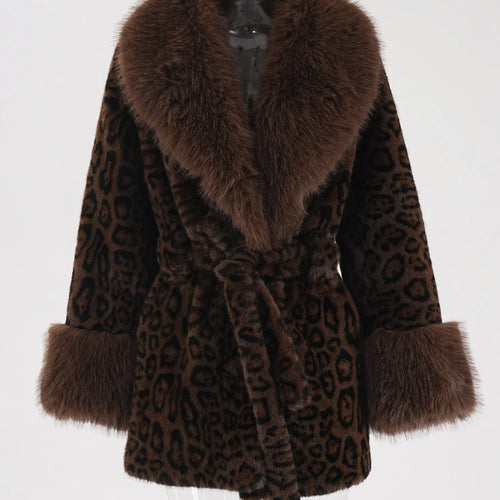 Load image into Gallery viewer, Brown Leopard Big Size Warm Faux Fur Jacket New Lapel Long Sleeve Women Coat Fashion Tide Autumn Winter 2025 CPG2453
