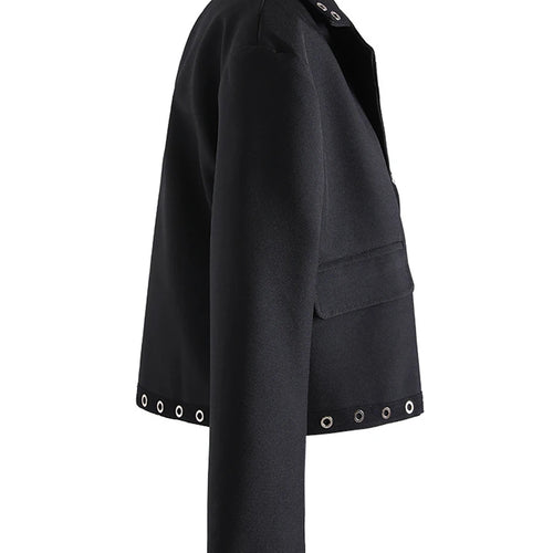 Load image into Gallery viewer, Solid Slimming Spliced Metal Ring Fashion Jackets for Women Lapel Long Sleeves Patchwork Button Jacket Female New
