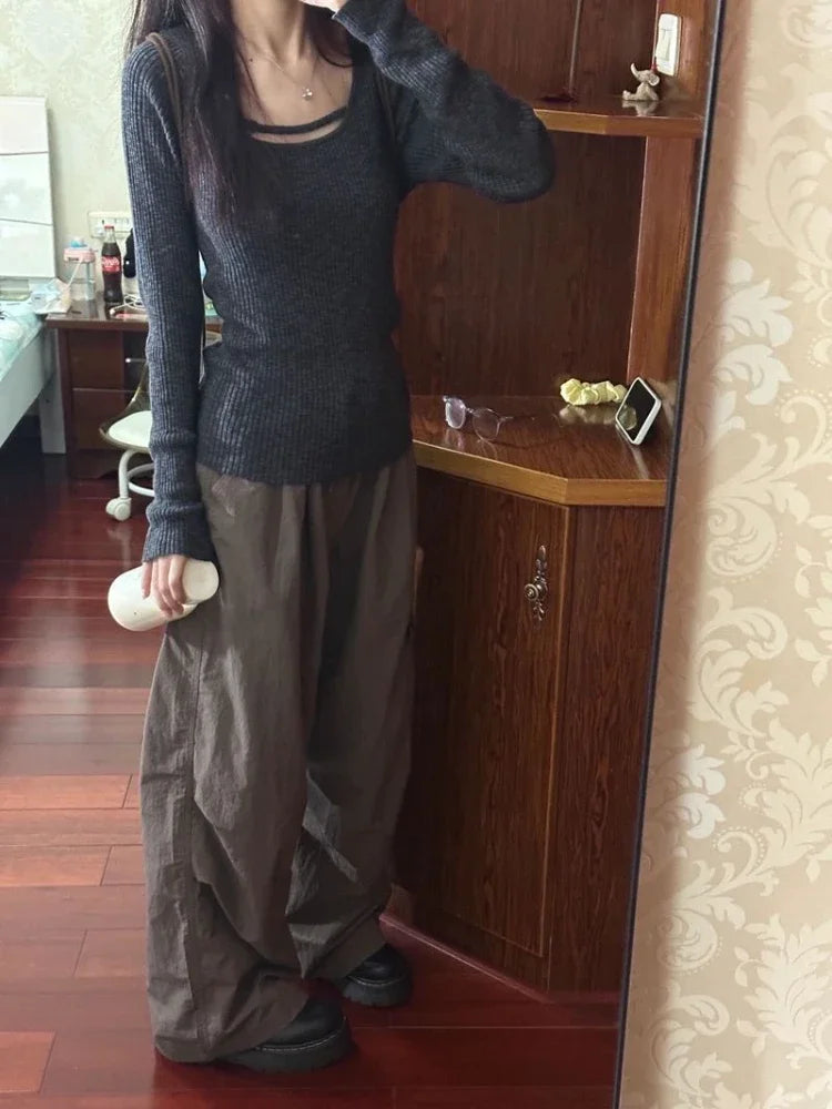 Sexy Hollow Solid Sweater Women Y2k Aesthetic Slim Fit Knitted Harajuku Jumper All Match Korean Sexy Pullover Female Knitwear